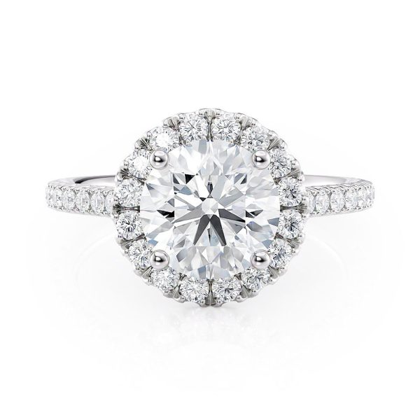 14k white gold halo engagement ring with round shape diamond