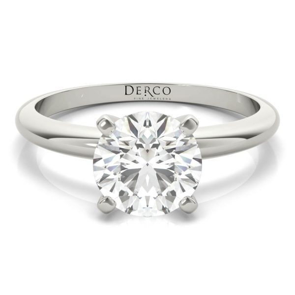 14k white gold solitaire 4 prong engagement ring with round shape diamond