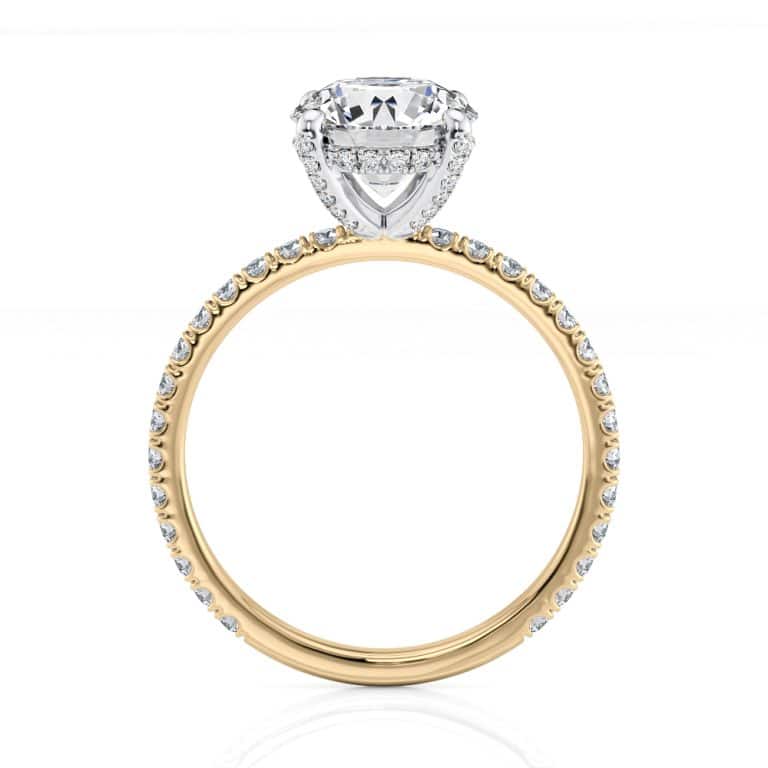 18k yellow gold diamond prong's with round hidden halo ring with 18k yellow gold metal and round shape diamond