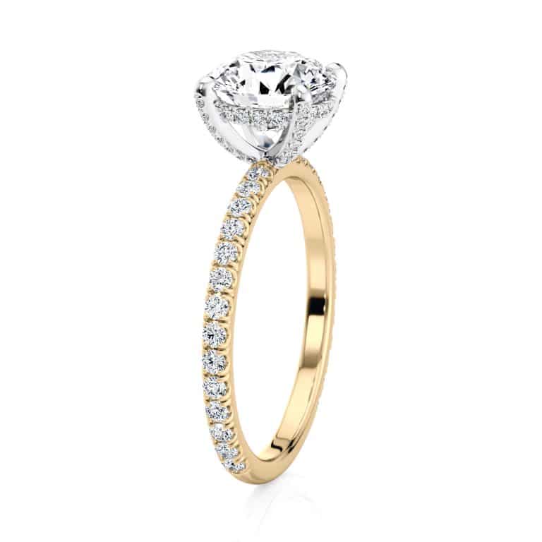 18k yellow gold diamond prong's with round hidden halo ring with 18k yellow gold metal and round shape diamond