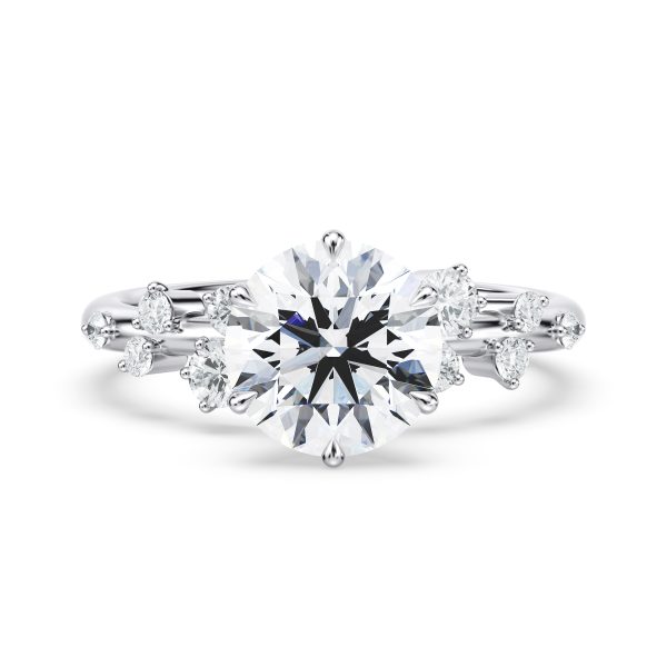 18k white gold snow drift engagement ring with round shape diamond